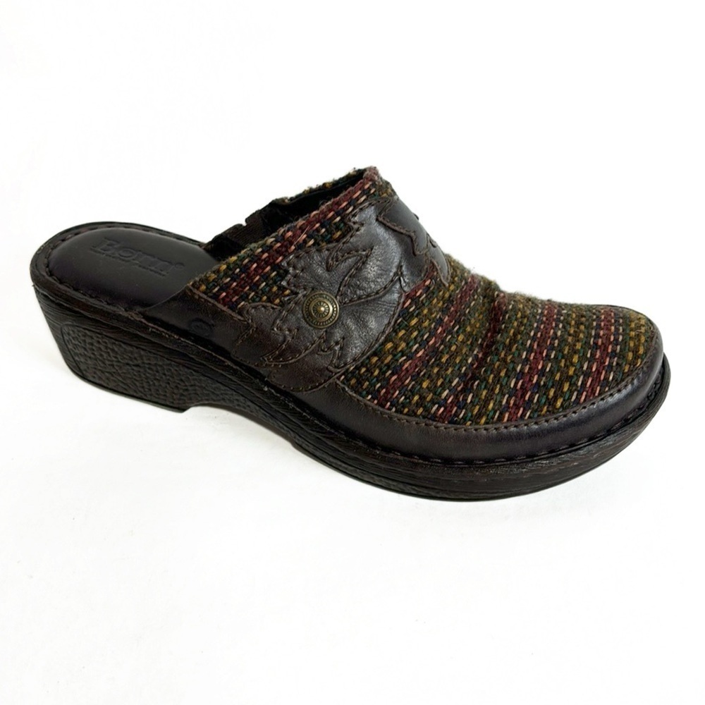 Born Pittina Brown Serape Clog Multicolor Tweed Wool Slip OnMule Clog Loafers